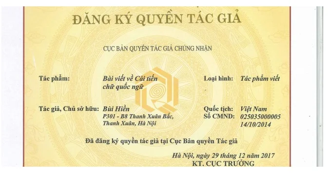 Đăng ký bản quyền sở hữu trí tuệ Đăng ký bản quyền sở hữu trí tuệ.