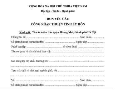Cách viết đơn ly hôn thuận tình.