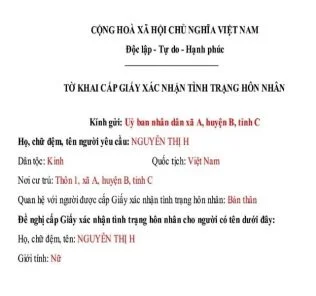Cách điền tờ khai cấp giấy xác nhận tình trạng hôn nhân.